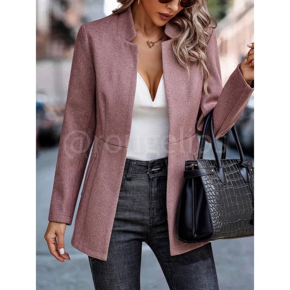 Redwood Casual Jacket Blazer Open Front Overcoat Faux Side Pockets Long Sleeve - Picture 2 of 6